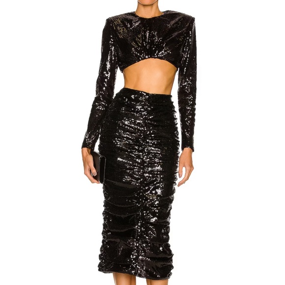 DANIELE CARLOTTA Sequin Crop Top & Midi Skirt Set - Black XS NWT - Picture 1 of 7